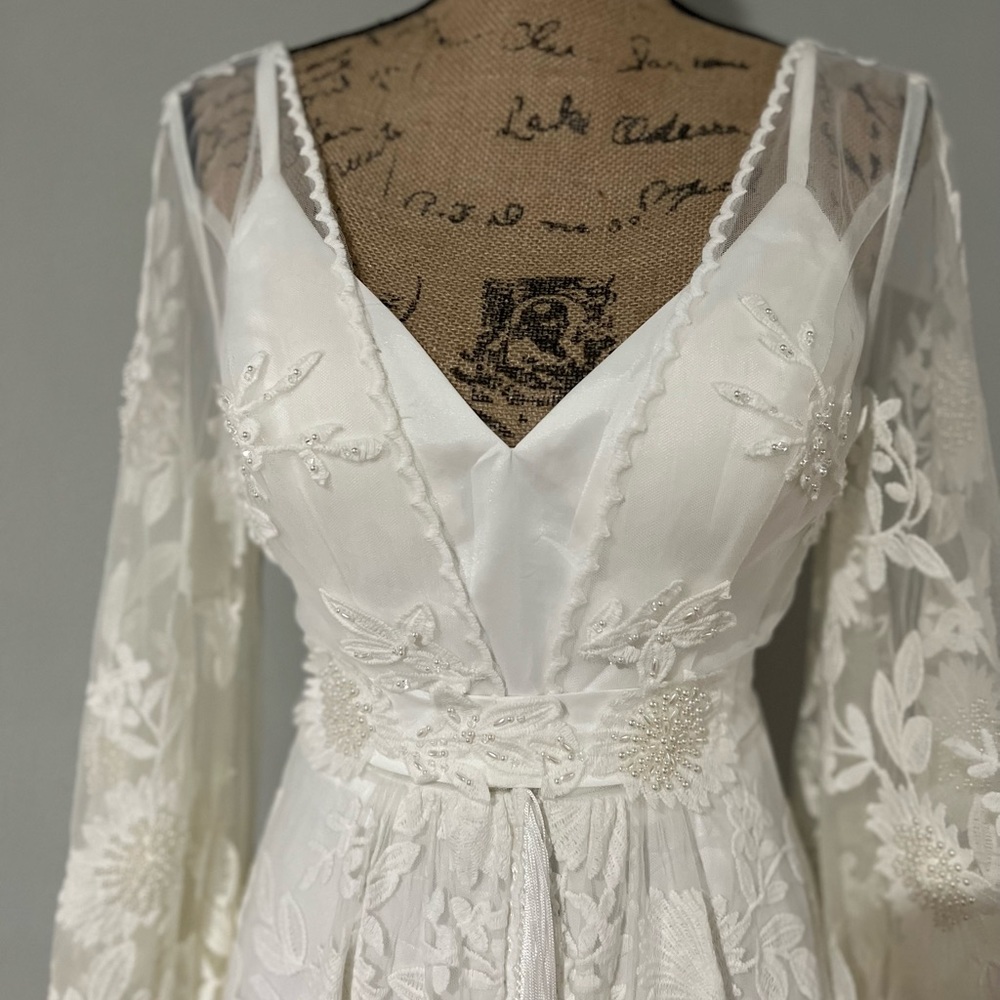 Floral Lace Boho Wedding Dress - Two Piece + Belt